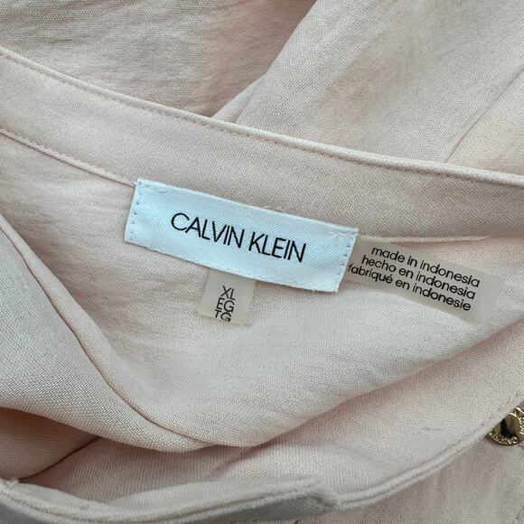 Calvin Klein Shirt WMNS XL Blush Pink Textured Roll Tab Sleeve Button Up Blouse - Picture 6 of 7